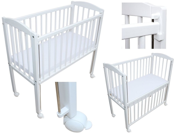 Beistellbett / Kinderbett 90x40 cm + Matratze und Rädern weiss höhenverstellbar